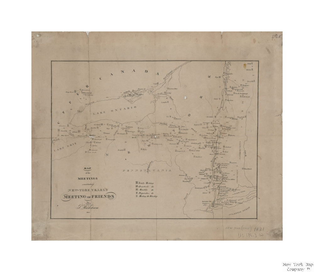 1821 map of New York, N.Y? Map of the meetings constituting New-York Yearly Meeting of Friends, 1821 Ricketson, Shadrach, 1766-1839 (Cartographer) Publisher/Notes: