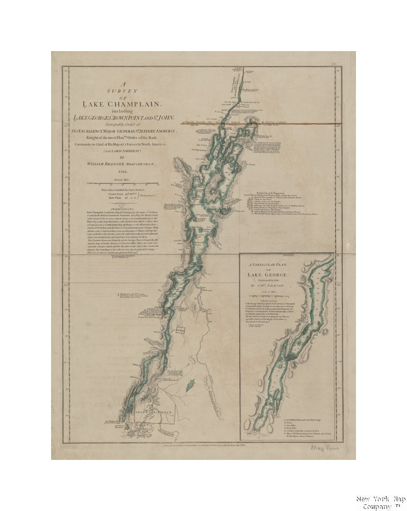 1776-08-05 map of London A survey of Lake Champlain Brasier, William (Author) Publisher/ Printed for Robt. Sayer and Jno. Bennett
