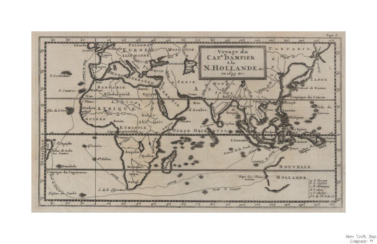 1699 map of S.l Voyage du Captaine Dampier a la N. Hollande, etc Dampier, William, 1652-1715 (Author) Publisher/ s.n. - New York Map Company