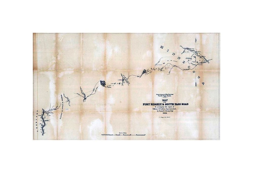 Map of the Fort Ridgely and South Pass Road. To accompany the report of William H. Nobles, Superintendent, by Samuel A. Medary, Engr. 1858. T.S. Wagner's Lith., Philada. Drawn by John R. Key. (Sen. Ex. Doc. No. 36. Ho. Ex. Doc. No. 108 - 2nd Sess. 35 Con