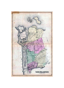 A scarce example of Fredrick W. Beers' map of the Long Island City, Queens, New York published in, 1873. It covers from Hunters Point and Long Island City northward past Ravenswood and Dutch Kills to include all of Astoria. Also includes Blackwell's Isla