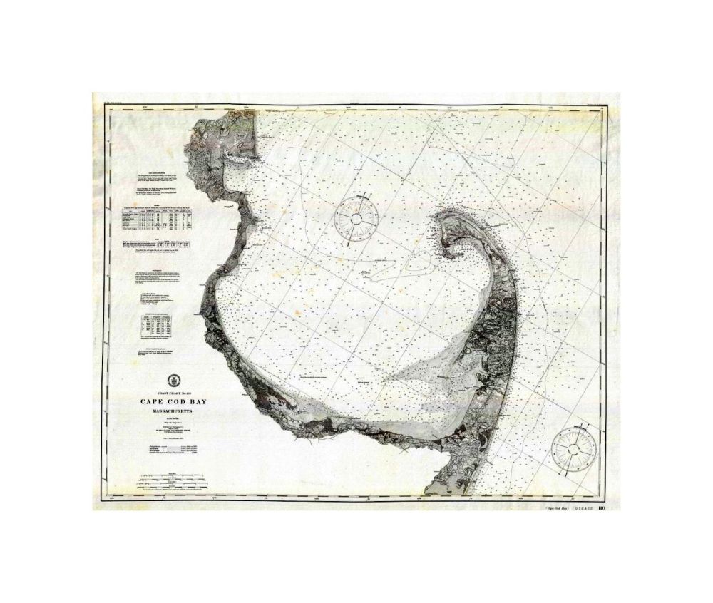 A stunning large format separate issue 1908 U.S. Coast Survey nautical chart or maritime map of Cape Cod Bay. The chart follows the Massachusetts coastline from Duin, xbury Bay to Provincetown at the tip of Cape Cod and south as far as Nickerson's Neck.