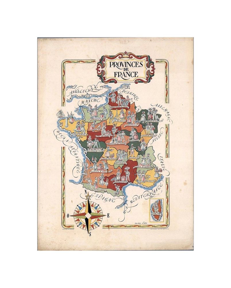 Provinces de France. Jacques Liozu. Printed in, France. Copyright 1951 by Ode, Paris. (inset) Corse., Provinces de France. Jacques Liozu. Printed in, France. Copyright 1951 by Ode, Paris. (inset) Corse.,