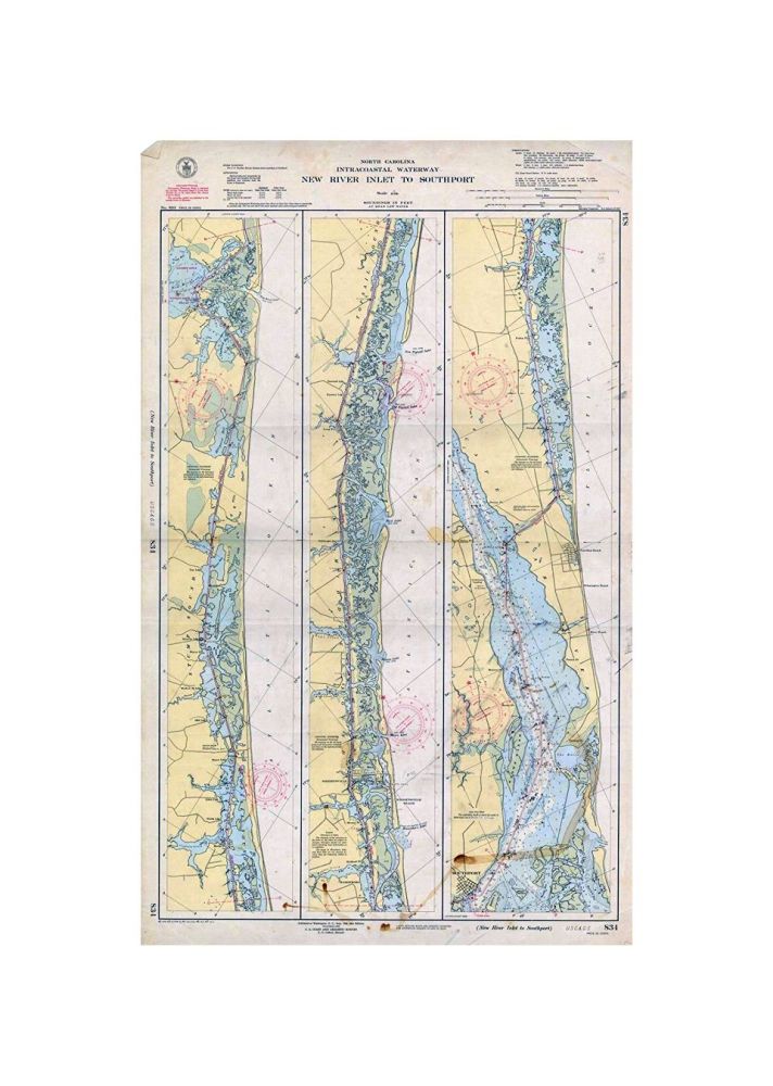 Coastal Charts - Mathison Collection, NC Intracoastal: New River Inlet to Southport 1947