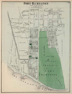 Fort Hamilton, Town of New Utrecht, Kings Co., L.I., Atlas Of Long Island, New York. From Recent And Actual Surveys And Records Under the Superintendence of F.W. Beers. Published By Beers, Comstock and Cline, 36 Vesey Street, New York. 1873. Entered... 1
