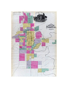 Plat of the City of Salina, Saline Co., Kansas. L.H. Everts and Co., publishers, Phila., Pa. (1887), The official state atlas of Kansas compiled from government surveys, county records and personal investigations. Philadelphia. L.H. Everts and Co. 1887.