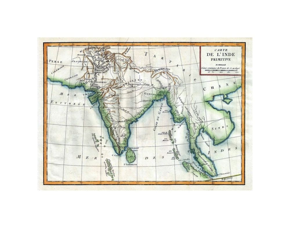 This is a fascinating example of the 1770 Jean-Baptiste-Claude Delisle de Sales' map of India. It depicts India during ancient times, as described by the Greek explorer and ethnographer Megasthenes in, his work Indica . The map covers from modern day Pak