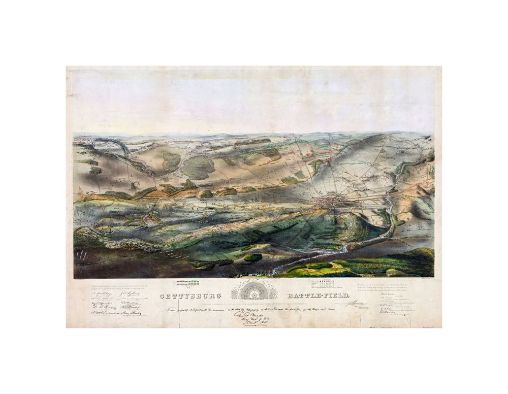 Historic Map, Gettysburg battlefield / Jno. B. Bachelder, del. ; Endicottand Co. lith, N.Y., Fine Art Reproduction Print