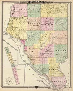 Map of Buffalo County, State of Wisconsin. (with) Village of Alma, county seat of Buffalo Co., Wis. Copyright 1877, by Snyder, Van Vechten and Co. (Compiled and published by Snyder, Van Vechten and Co., Milwaukee. 1878), Historical atlas of Wisconsin, em