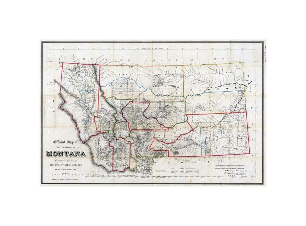 Official map of the Territory of Montana. Drawn for the use of the Territorial schools. By William P. Snow, 1886. George E. Boos and Co. Helena, Montana. Engraved and manufactured by G.W. and C.B. Colton and Co., New York. Copyright 1885 by William P. Sn