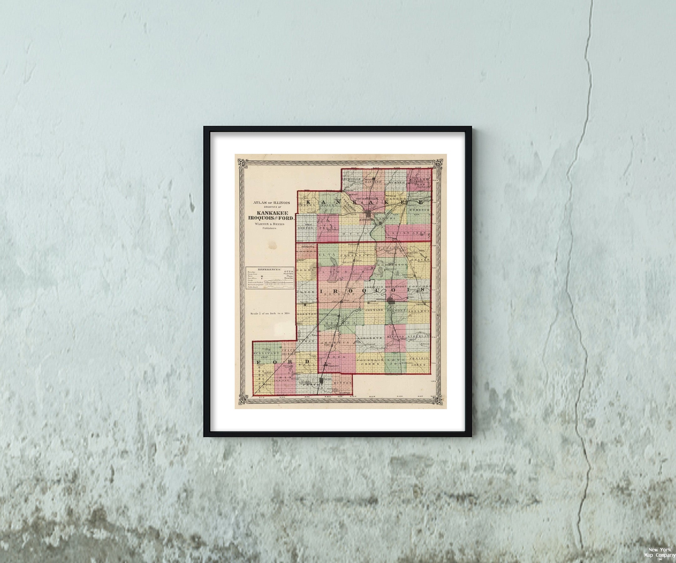 Atlas of Illinois, Counties of Kankakee, Iroquois and Ford. Warner and Beers, Publishers., Atlas of Whiteside Co. and the State of Illinois To Which Is Added An Atlas Of The United States, Maps of The Hemispheres andc. andc. andc. Warner and Beers. Publi