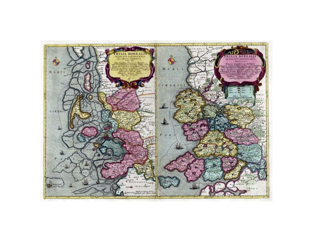 Frisia Borealis Anno 1651 [left]; Frisia Borealis Anno 1240 [right], Atlas Maior Sive Cosmographia Blaviana, Qua Solvm, Salvm, Coelvm, Accvratissime Describvntvr., Publisher:Joan Blaeu