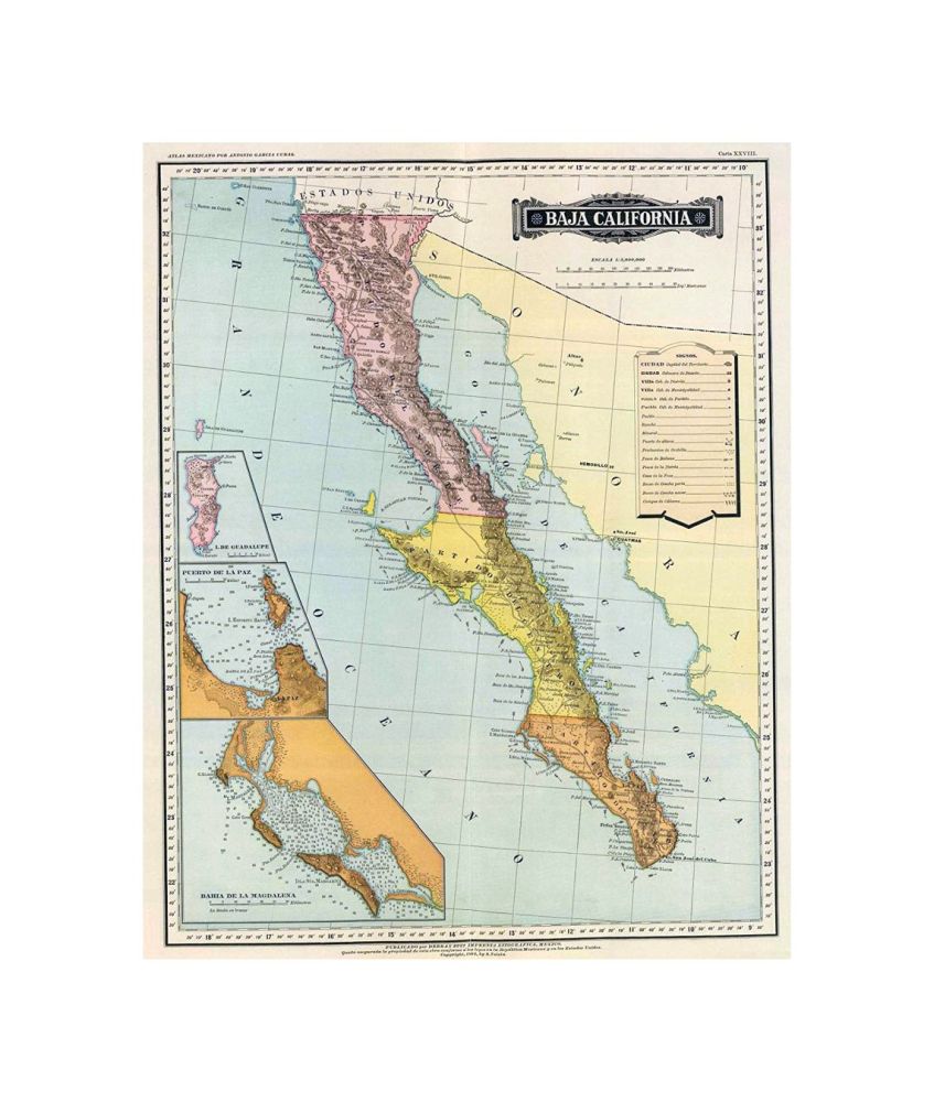 National Atlas, 1886 Baja California., Historic Antique Vintage Map Reprint