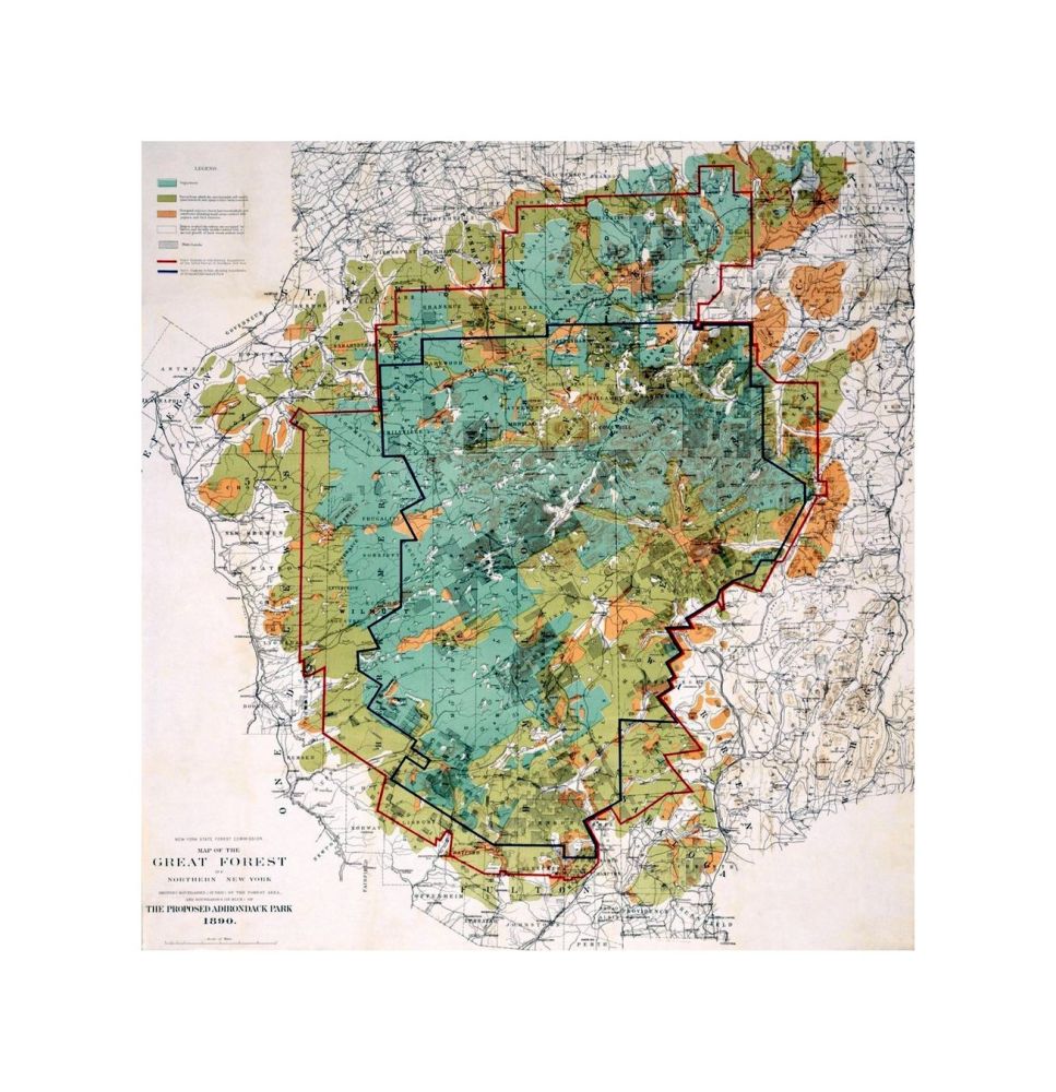 Adirondacks Historic Map, The Proposed Adirondack Park, c1890