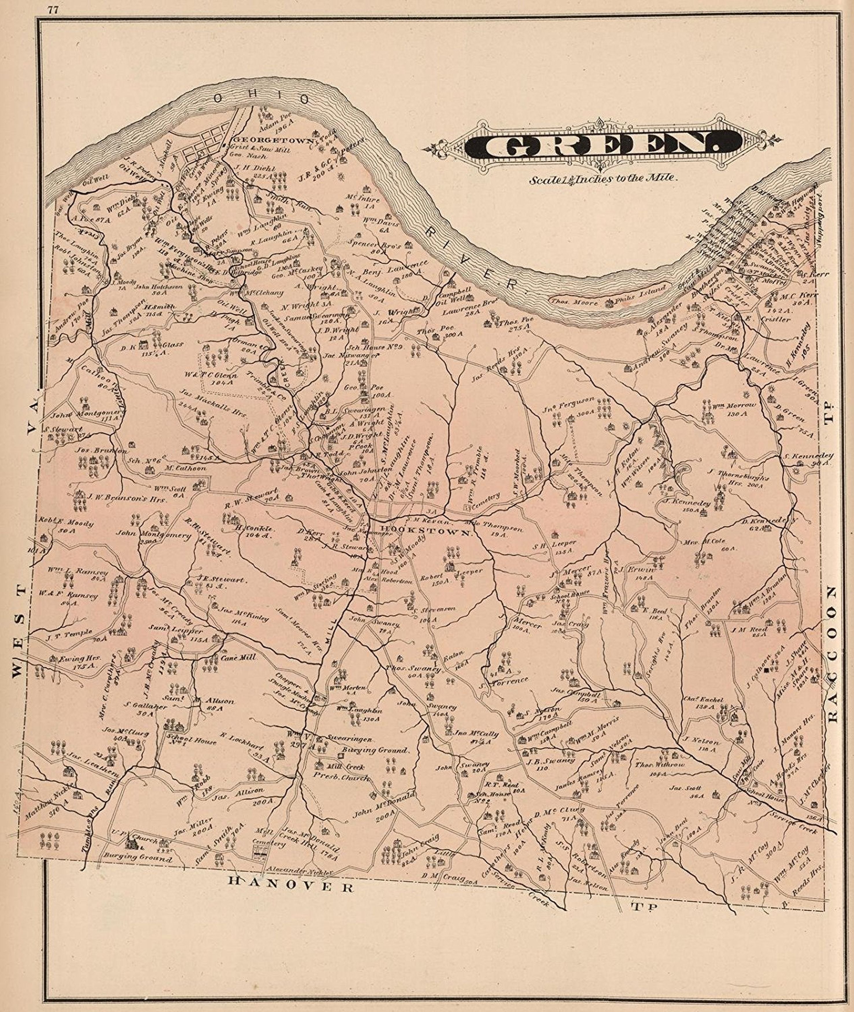 Green(e). (to accompany) Caldwell's Illustrated, Historical, Centennial Atlas Of Beaver County, Pennsylvania. From actual Surveys by and under the directions of J.A. Caldwell. Assisted by C.T. Arms, Sr. C.E. J.A. Underwood, C.E. J.A. Howden. P.L. Mason.