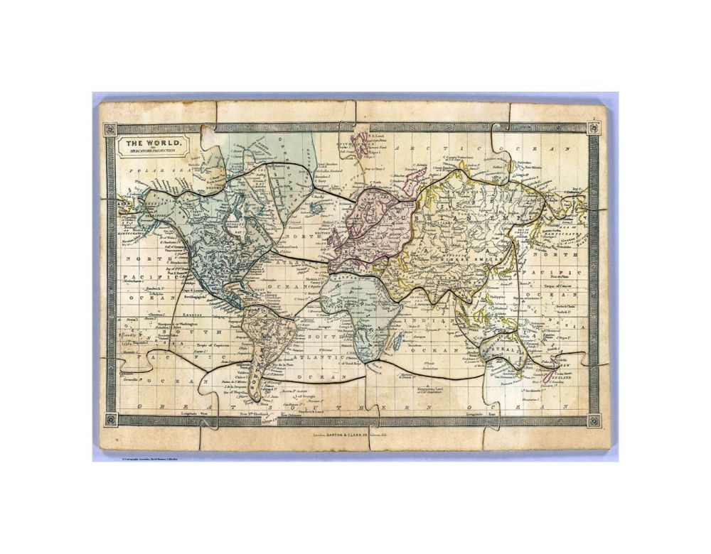 The World on Mercators Projection. London, Darton and Clark, 58 Holborn Hill., Humphries Dissected Map Of The World. Warrented Perfect., The full-color vintage map is titled á´The World, On Mercator's Projection" and is published by Darton and Clark of L