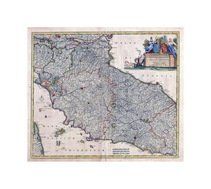 This is an attractive c.1721 map of depicting central Italy and the regions of Tuscany and the States of the Church or the Papal States by Frederik De Wit. It covers from the Isle of Ariano south as far as Gaeta. The Island of Elba and part of Corsica is