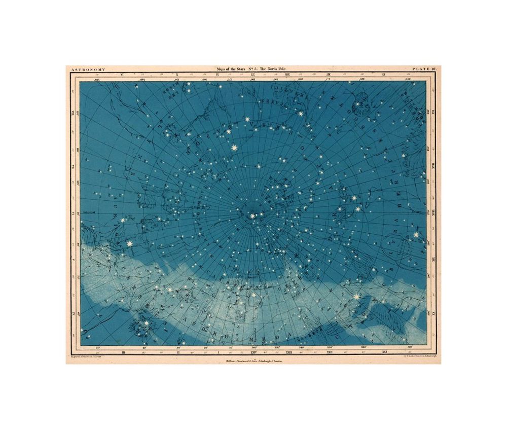 Plate 19. Maps of the Stars. No. 5. The North Pole., Atlas of Astronomy by Alex. Keith Johnston... New and Enlarged Edition with an Elementary Survey of the Heavens by Robert Grant... WIiiliam Blackwood and Sons. Edinburgh and London. MDCCCLXIX., Color p