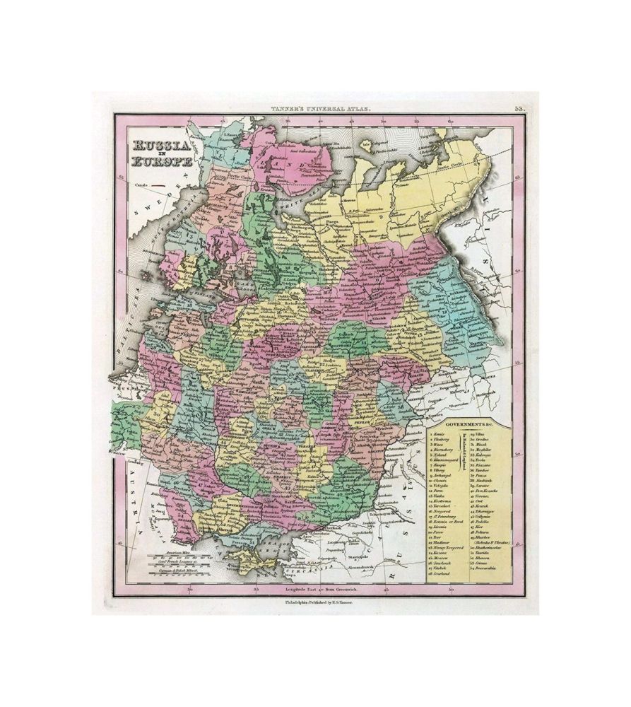 Russia in, Europe., Tanner's Universal Atlas. No.... of a New and Elegant Universal Atlas... Constructed from the Most Recent and Authentic Documents by H.S. Tanner... Philadelphia: Published by the Author, 144 Chestnut Street. (1833-) 1836. Subscription