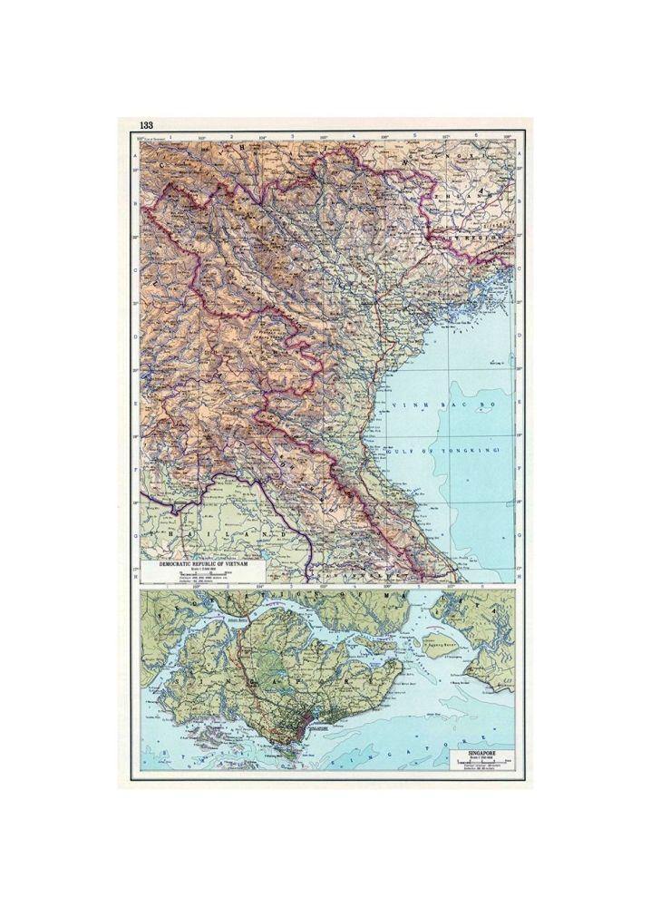 133. Democratic Republic of Vietnam (North Vietnam). The World Atlas., Chief Administration of Geodesy and Cartography under the Council of Ministers of the USSR. The World Atlas. Second Edition. Moscow. 1967. - New York Map Company