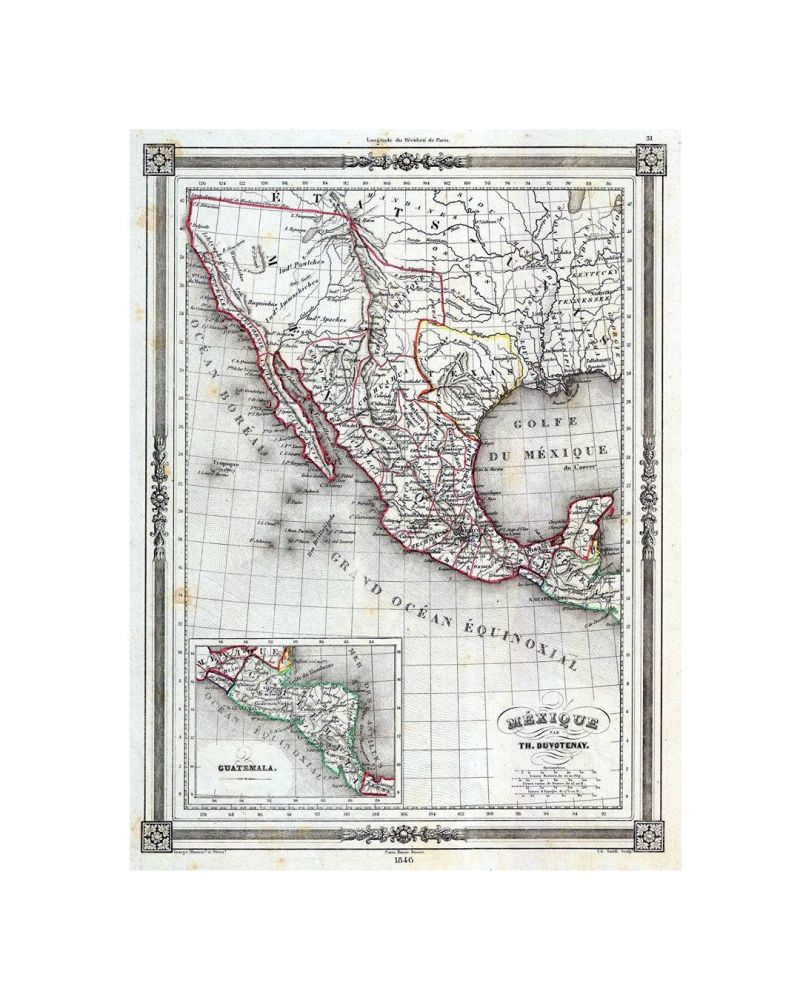 This is a highly desirable 1846 map of Mexico by Thunot Duvotenay. Duvotenay published several different editions of this Mexico map - this being the most desirable due to its depictions of the ephemeral Republic of Texas. The map covers all of modern da