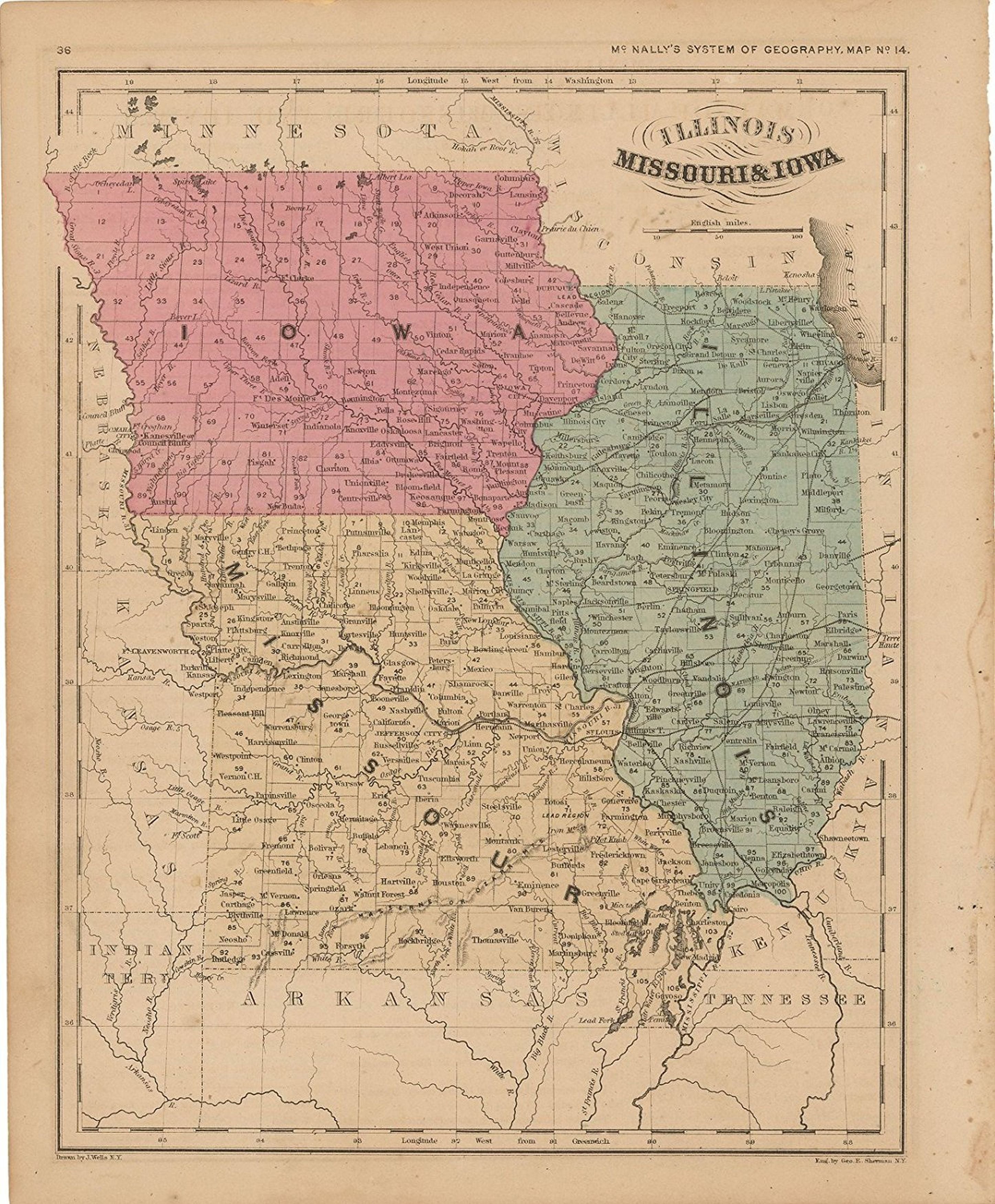 McNallys Improved System of Geography, Illinois and Iowa and Missouri 1856