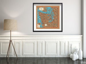 24in, Hysterical Map of Olympic Peninsula and Puget Sound Country, a Trifle Cockeyed., Hysterical Map of Olympic Peninsula and Puget Sound Country, a Trifle Cockeyed.,
