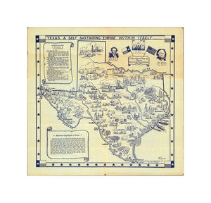 Educational map of Texas. Souvenir of Texas Centennial 1836-1936: Texas a self sustaining empire within, itself. Artist D.W. Reymond. Conceived and copyrighted 1935 by Sam Winkler., Educational map of Texas. Souvenir of Texas Centennial 1836-1936: Texas