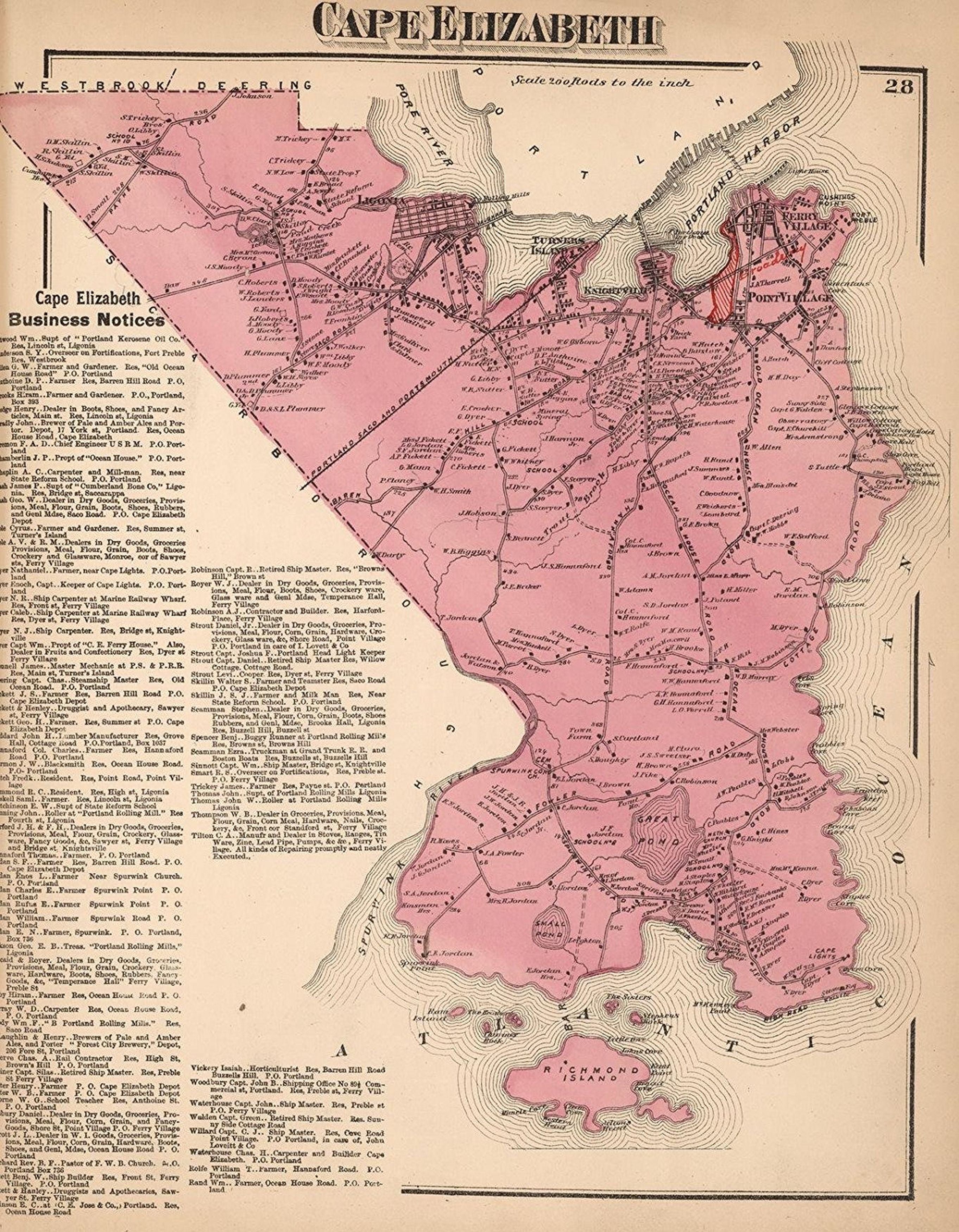 Cape Elizabeth., Atlas Of Cumberland County, Maine. From actual Surveys by and under the Direction of F.W. Beers. Assisted by Geo. P. Sanford and Others, Published by F.W. Beers and Co. 93 and 95 Maiden Lane, New York. 1871. Entered... 1871 by F.W. Beers