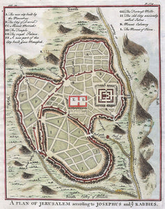 This is a fascinating c. 1730 map of Jerusalem. Important buildings such as the Temple, Solomon's Palace, and the various quarters. The original gates are also labeled. To the east the Mount of Olives is depicted.