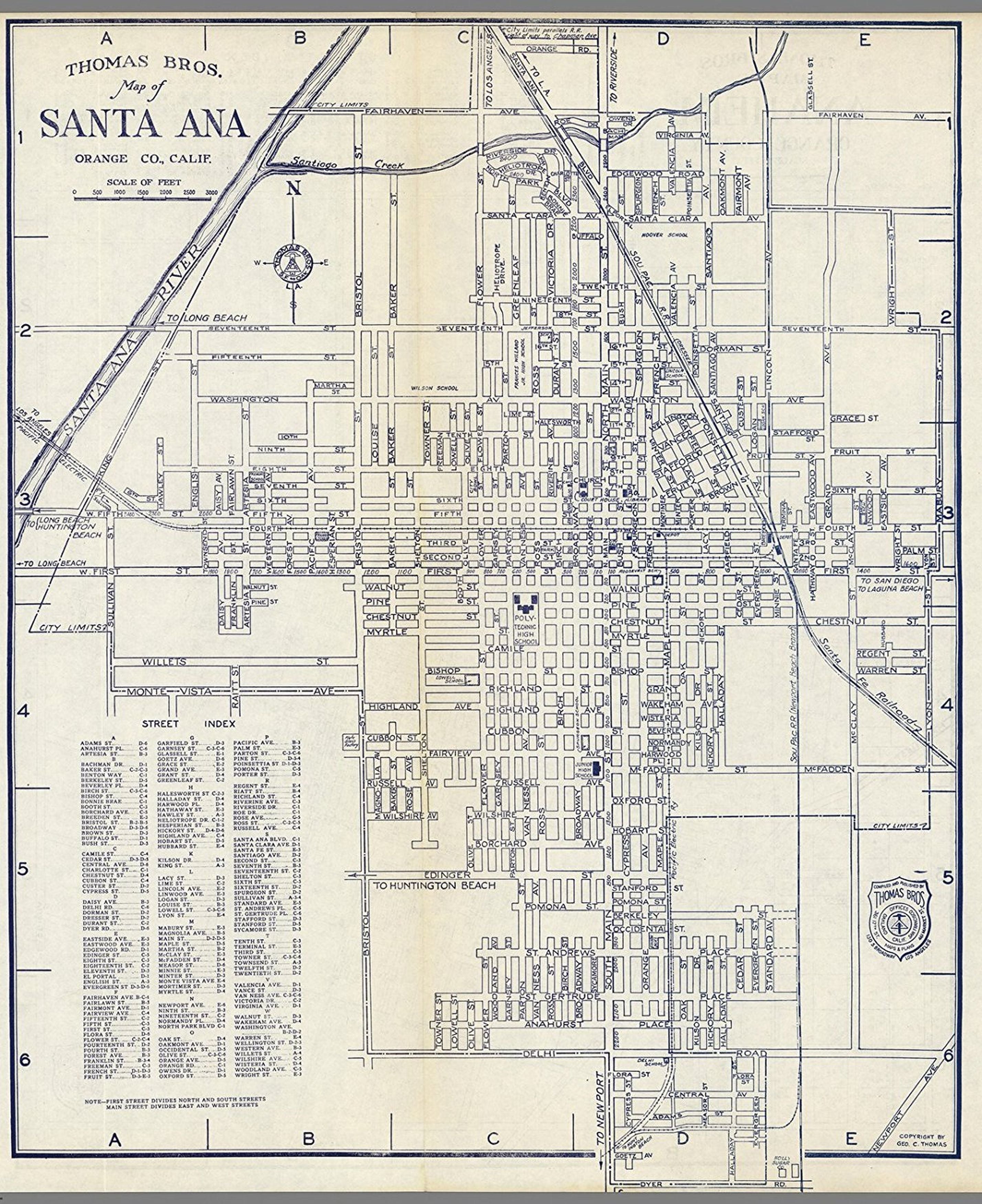 Thomas Bros. Map of Santa Ana, Orange Co., Calif., Thomas Bros. Recreational and Statistical Atlas, California., Title is from the cover. There is no title page. Date is estimated. 1st "road" atlas of California. According to Tom Lennon of Thomas Brother