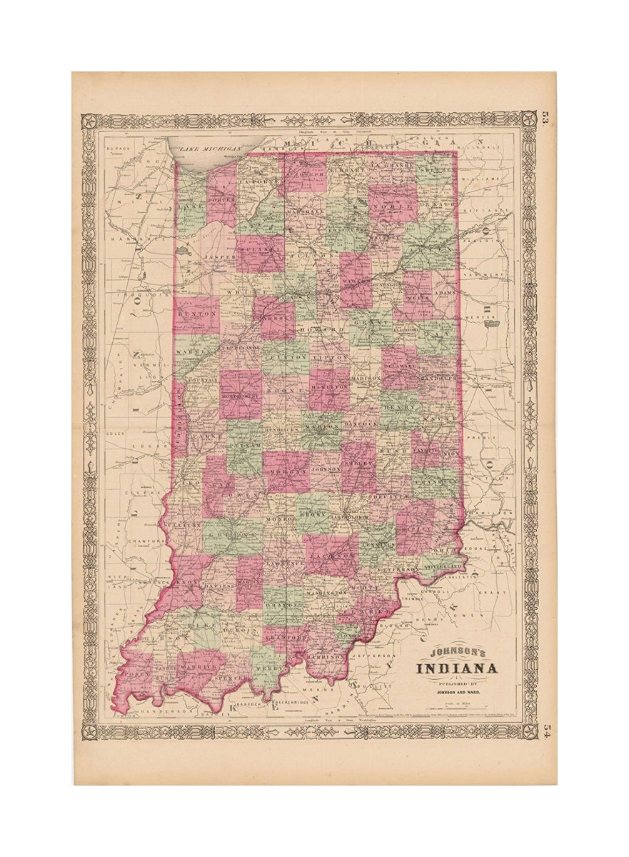 Johnson's Family Atlas, Indiana 1865