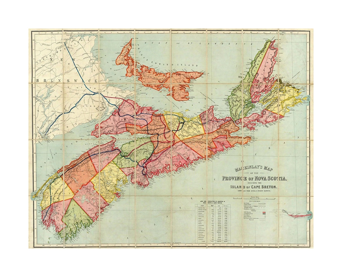 Mackinlay's map of the Province of Nova Scotia, including the island of Cape Breton. Compiled from actual and recent surveys. Published By A. and W. Mackinlay, Granville Street, Halifax, N.S. (1885), Mackinlay's map of the Province of Nova Scotia, includ