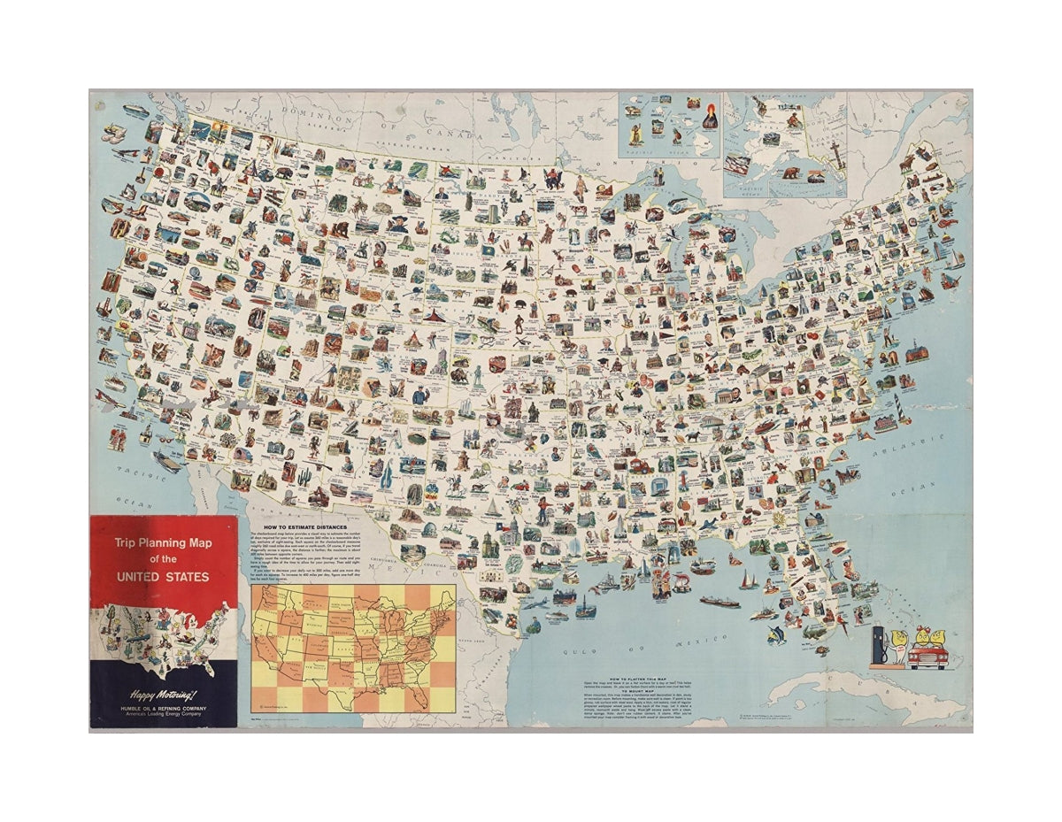 Trip Planning Map Of The United States. Happy Motoring! Humble Oil and Refining Company; America's leading Energy Company." Lithographed in, U.S.A. W 162. (copyright) MCMLXII, general Drafting Co., Inc., Convent Station, N.J. (inset) Alaska. (inset) Hawa