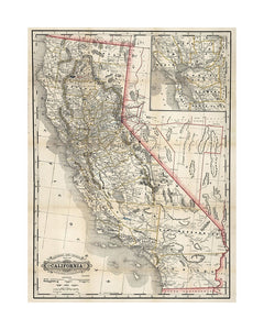 Railroad And County Map Of California. Geo. F. Cram, Engraver and Publisher, Chicago. 1890. (inset: untitled map of the San Francisco Bay Area by county).,