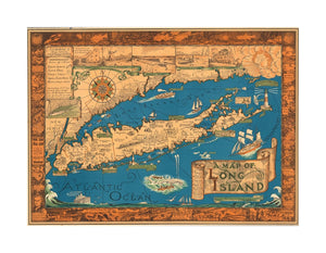 18in,Vintage map of Long Island. Drawn by Courtland Smith from data compiled by Richard Foster, 1933, Historic Antique Vintage Map Reprint