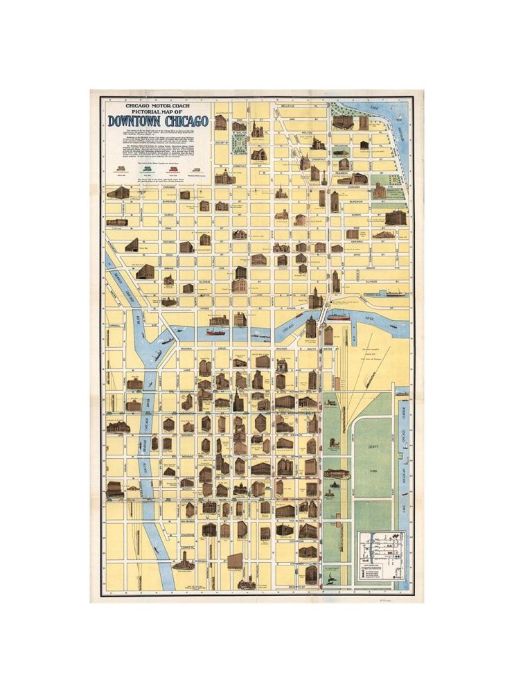 Chicago Motor Coach Pictorial Map of Downtown Chicago., Chicago Motor Coach Pictorial Map of Chicago.,