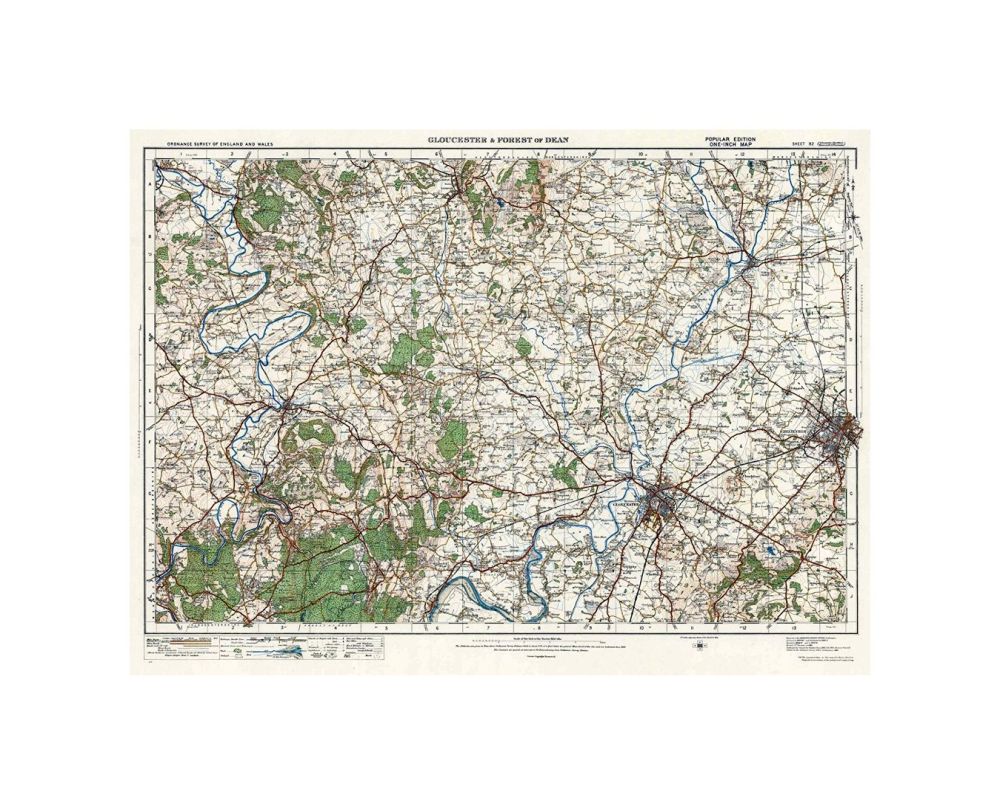 Sheet 92. Gloucester and Forest of Dean., Ordnance Survey of England and Wales. Popular Edition One-Inch Map.