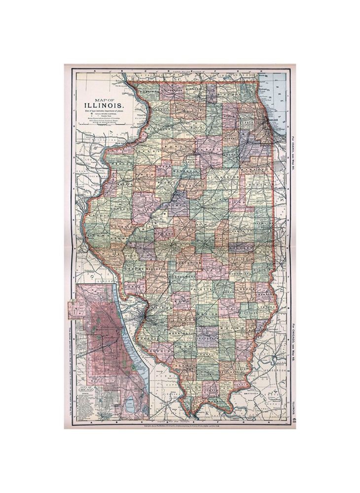 Map of Illinois. Copyright 1891 by Matthews-Northrup Co.... Buffalo, New York. (inset) City of Chicago. (to accompany) The Library Atlas Of Modern Geography... New York, D. Appleton And Company 1892. (on upper margin) Illinois, 61., The Library Atlas Of