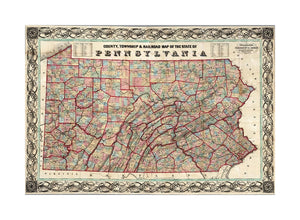County, Township and Railroad Map Of The State Of Pennsylvania. Philadelphia, Published By R.L. Barnes No. 7 Hart's Building 6th above Chestnut St. 1857. Entered... 1856 by R.L. Barnes... Pennsylvania., County, Township and Railroad Map Of The State Of P