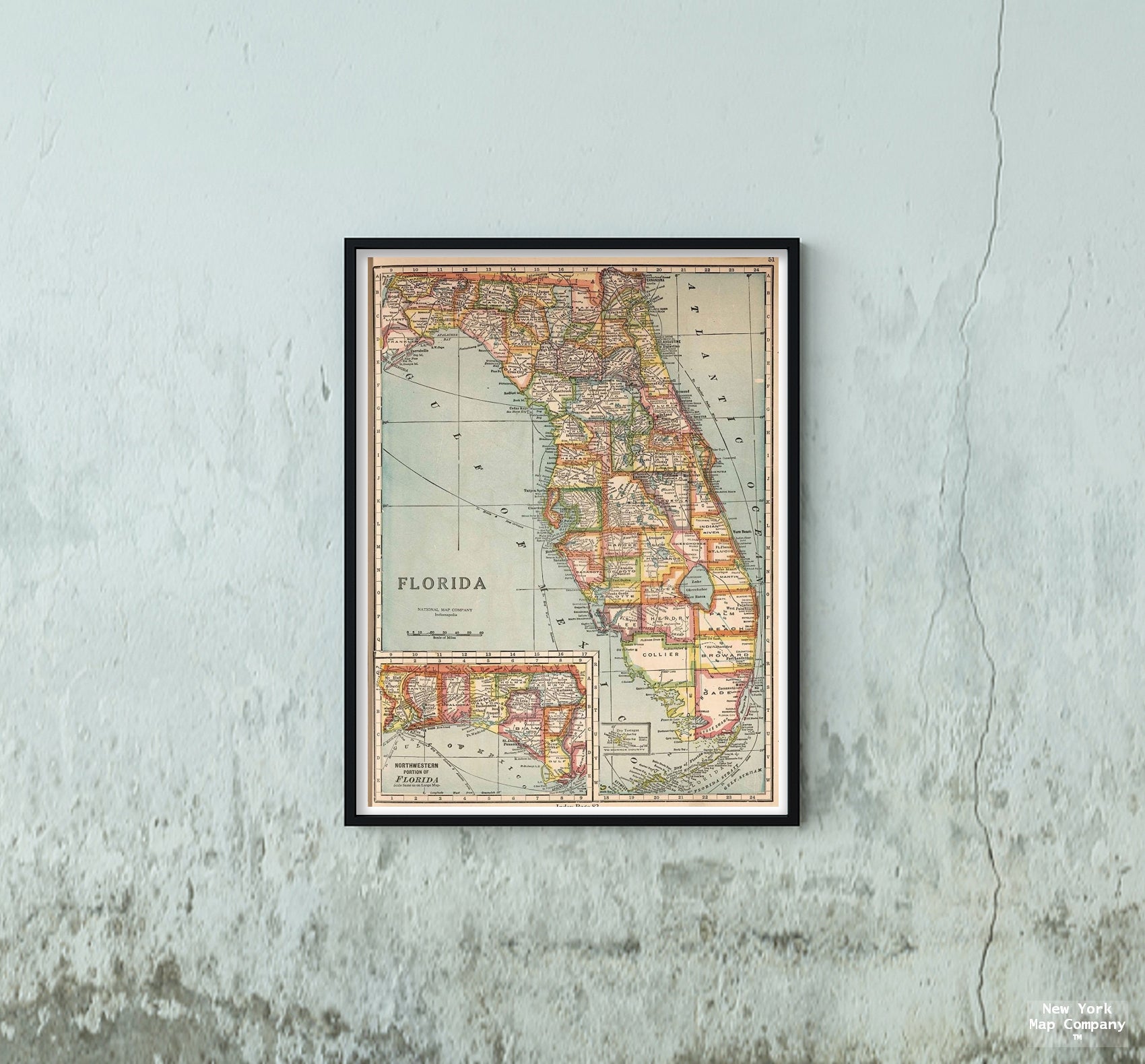 Florida. (Copyrighted by) National Map Company, Indianapolis. (inset map) Northwestern portion of Florida. (to accompany) Official Paved Road and Commercial Survey of the United States., Official Paved Road and Commercial Survey of the United States.