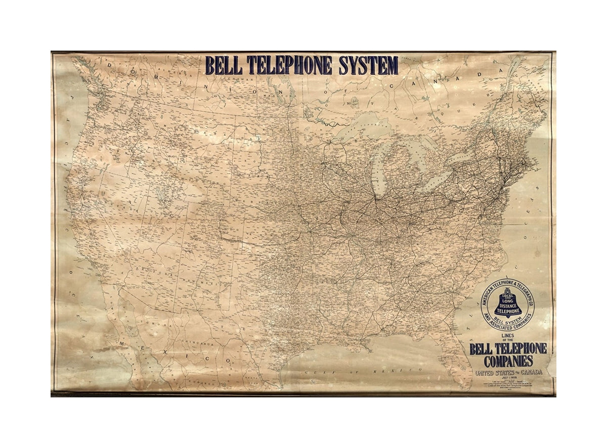 Lines Of The Bell Telephone Companies. United States And Canada. July 1, 1909... W.H.C. American Telephone and Telegraph Co. And Associated Companies. Local And Long Distance Telephone Bell System. Heliotype Co. Boston. Copyright 1910 By The American Tel