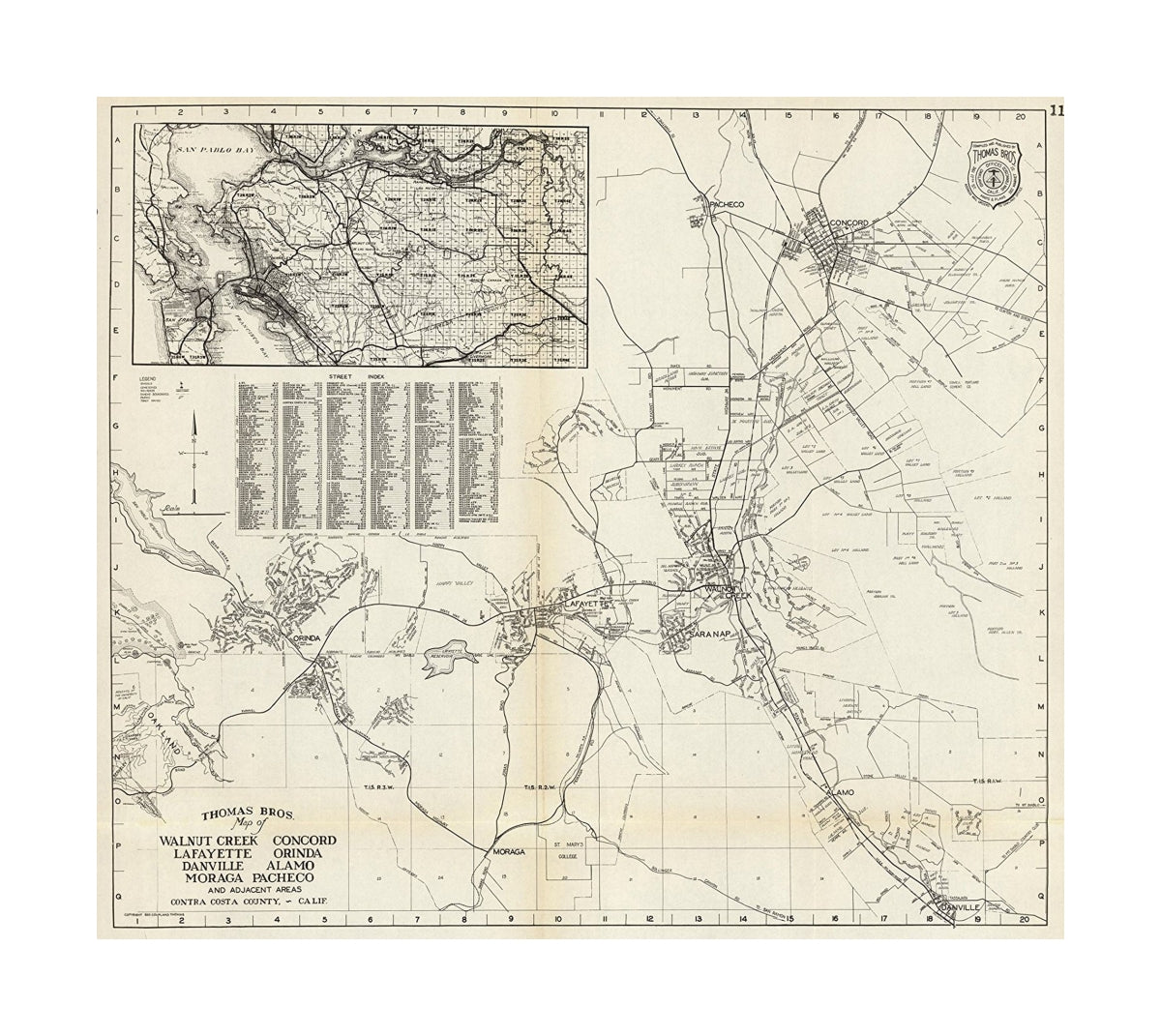 Thomas Bros Walnut Creek, Concord, Lafayette, Orinda, Danville, Alamo, Moraga, Pacheco, and Adjacent Areas., Thomas Bros. Recreational and Statistical Atlas, California., Title is from the cover. There is no title page. Date is estimated. 1st "road" atla