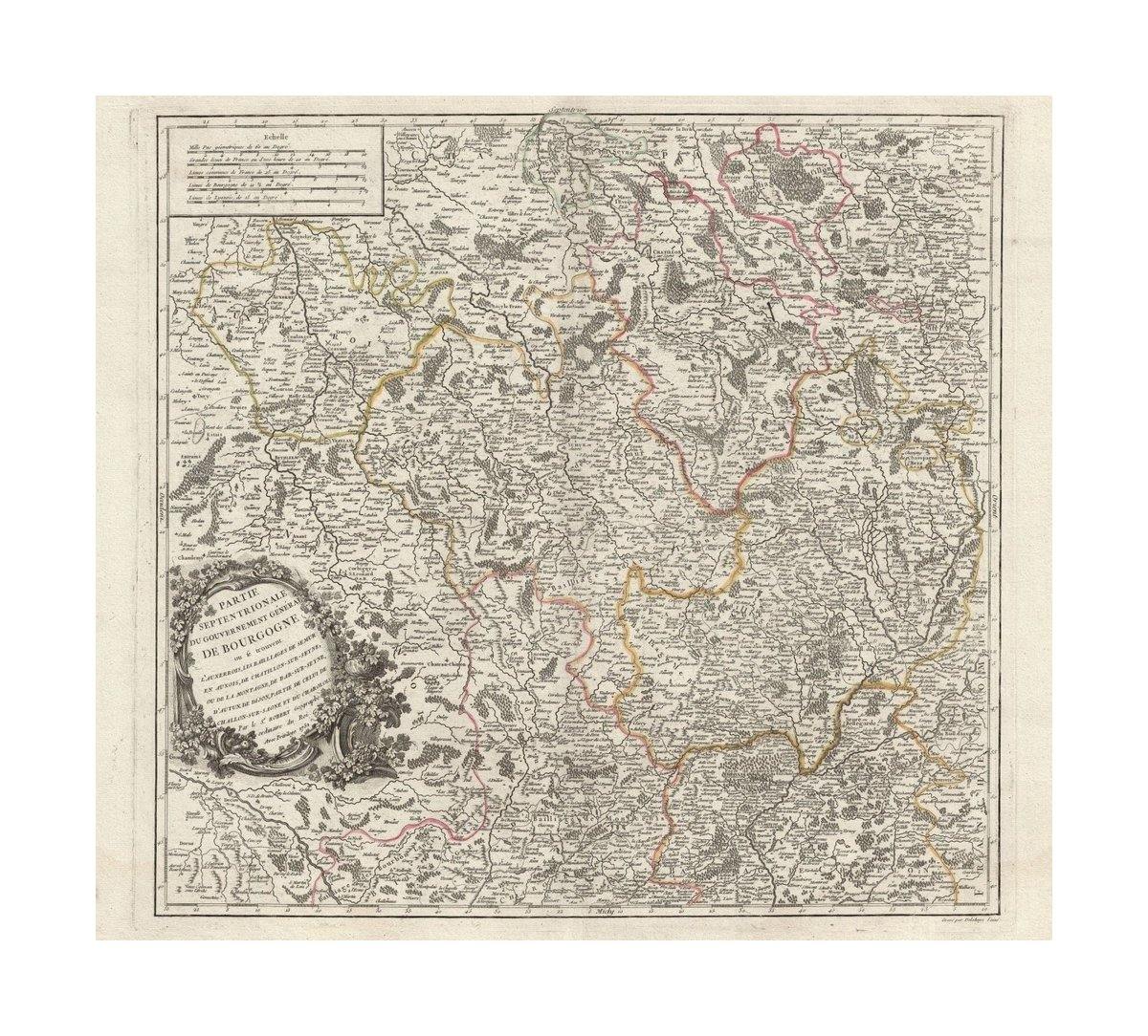 1752 map Burgundy (Bourgogne), France (and Champagne Wine Region) - New York Map Company