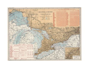 Canals, Lighthouses and sailing routes on St. Lawrence River and Great Lakes. (on upper right margin) Sailing routes. Atlas of Canada. (to accompany) Department of the Interior Canada. Atlas Of Canada, 1915. (inset) Lighthouses and sailing routes on St.
