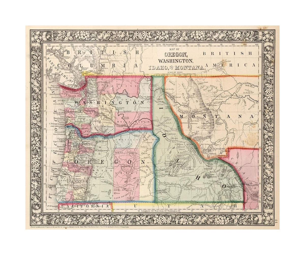 Map of Oregon, Washington, Idaho, and Part of Montana. Entered... 1860 by S. Augustus Mitchell, Jr.... Pennsylvania., Mitchell's New General Atlas, Containing Maps Of The Various Countries Of The World, Plans Of Cities, Etc., Embraced in, Fifty-Five Quar