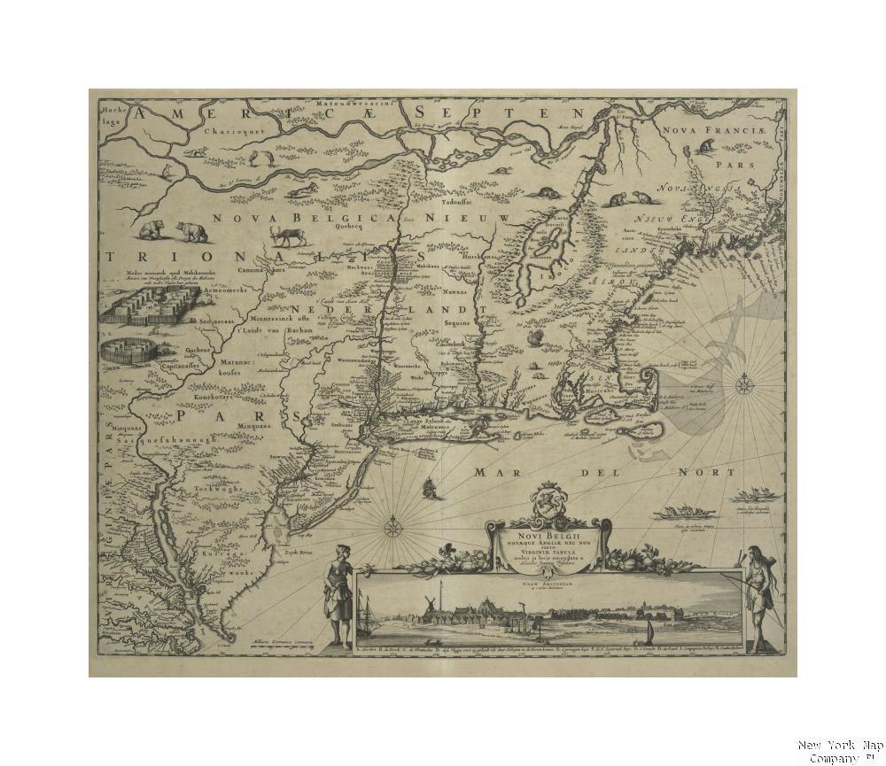 1651 - 1656 map of Novi Belgii Novaeque Angliae nec non partis Virginiae tabula multis in locis emendata. Visscher, Nicolaes (1618-1679 ) (Publisher) Publisher/ Nicolas Joannis Visscher - New York Map Company