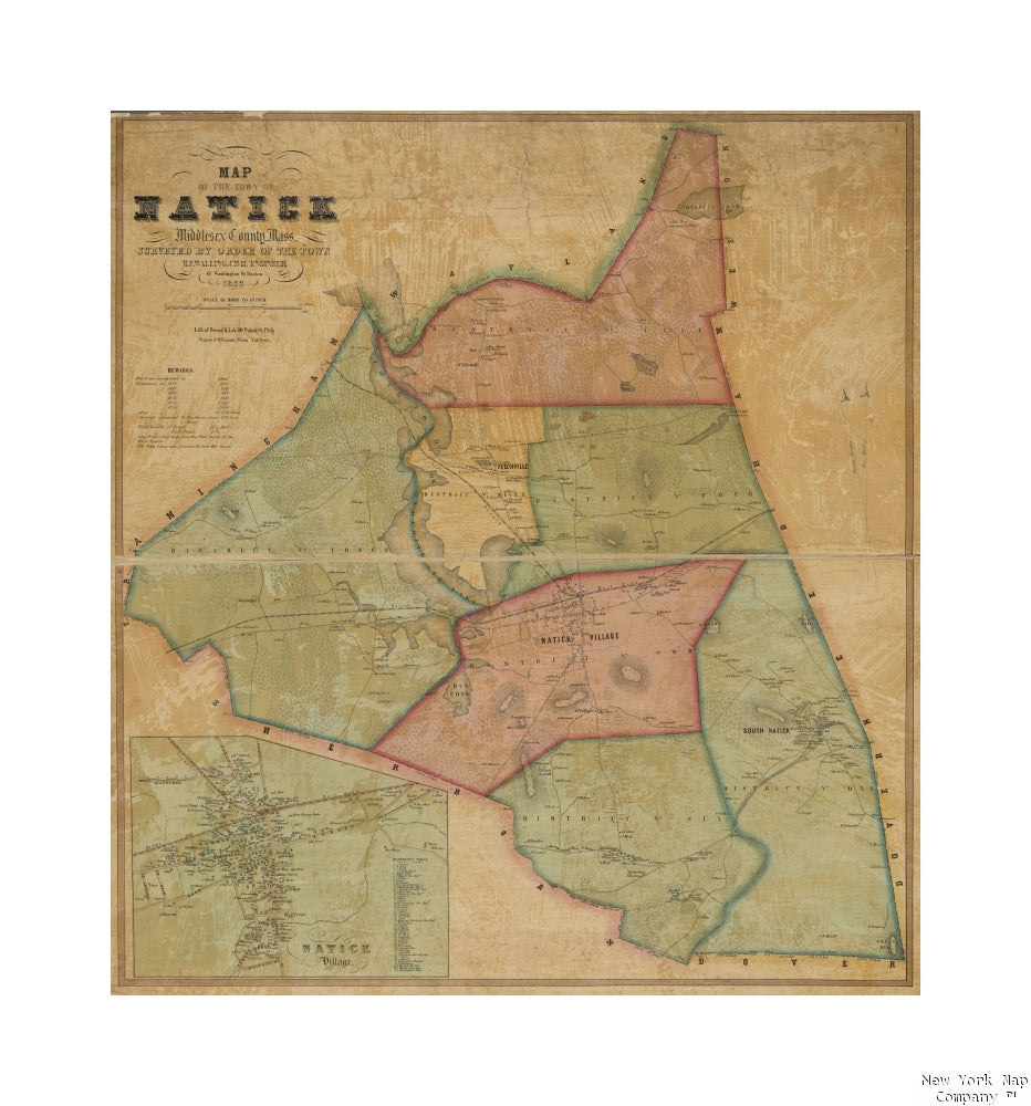 1853 map of Boston, Mass.? Map of the town of Natick, Middlesex County, Mass. Walling, Henry Francis, 1825-1888 (Creator) Publisher/ publisher not identified