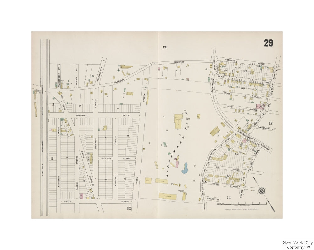 map of Hoboken, N.J. Hudson County, V. 8, Double Page Plate No. 29 Map bounded by Paterson Turnpike, Gardner St., Bergen Wood, West St., Summit Ave., Walnut St., Grove St Charles B. Brush (Firm) (Publisher) Publisher/ C.B. Brush