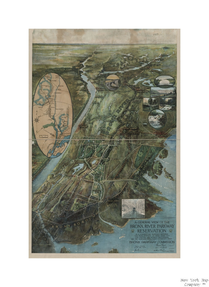 map of A general view of the Bronx River Parkway Reservation. Bird's eye vie. Publisher/Notes: